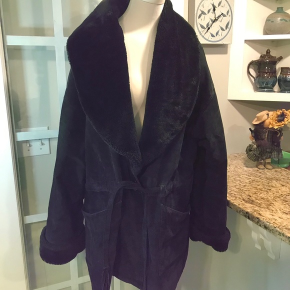 Vintage Charles Klein suede leather faux fur coat - Picture 2 of 16